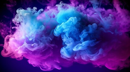 Obraz premium Neon blue and purple multicolored smoke puff cloud d AI generated illustration