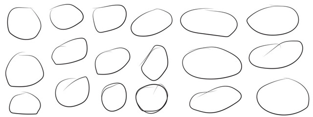 Abstract set of sketch lines circle element. Hand drawn pen lines doodle sketches circle lines. Hand drawn marker and pencil thick circle in different directions.  - obrazy, fototapety, plakaty