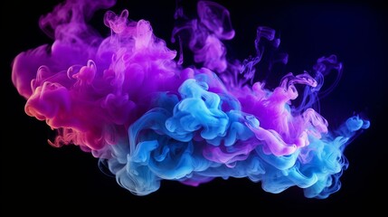 Fototapeta premium Neon blue and purple multicolored smoke puff cloud d AI generated illustration