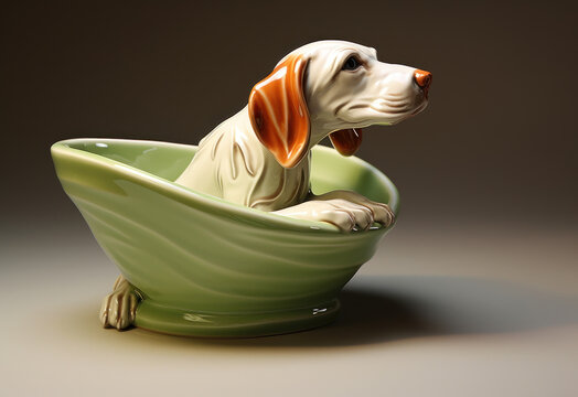 A dog with a bowl, Dog-shaped ceramic cup
