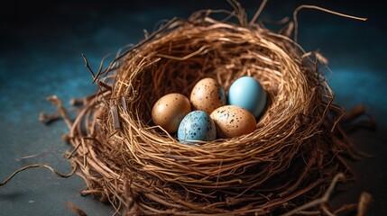 Obraz premium A birds nest with eggs representing the concept of n AI generated illustration
