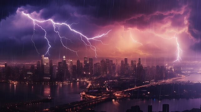 A lightning storm over a city skyline representing t  AI generated illustration