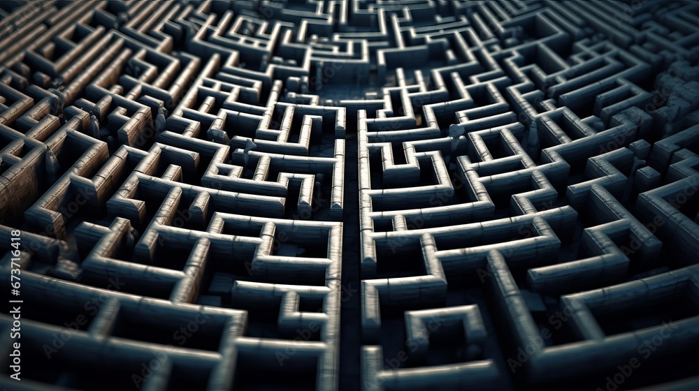 Poster a maze with a clear path to the end representing the ai generated illustration