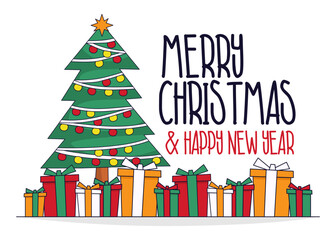 vector merry christmas and happy new year greeting card design