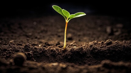 A seedling sprouting from the ground representing th  AI generated illustration