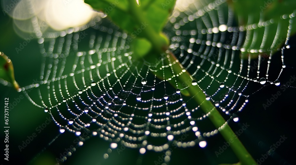 Poster a spiderweb with dew drops on it representing the co ai generated illustration