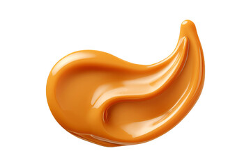 Beautifully smeared melted caramel isolated on white background, top view.generative ai