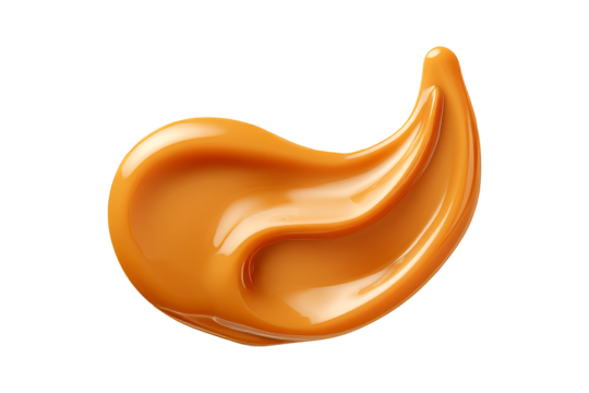 Beautifully smeared melted caramel isolated on white background, top view.generative ai