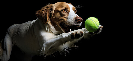 Dog active, The dog is playing with a tennis ball,dog banner