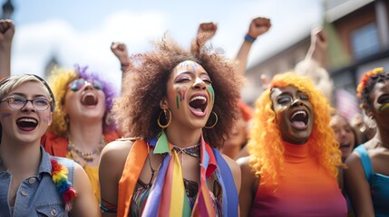 Young Diverse People Rallying for LGBTQ+ Rights at a Pride Diversity Parade
