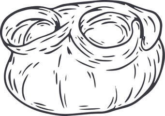 Manti. Hand drawn traditional cuisine food in monochrome sketch style. Dumpling vector illustration.