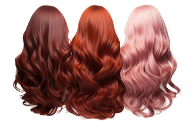 Attractive Colorful Beautiful Hair Wigs Isolated on Transparent Background PNG.