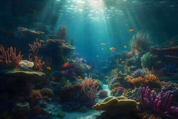 Naklejka na ściany i meble coral reef and fishes. 