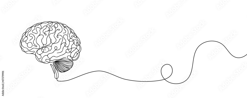 Poster continuous line art of brain. simple line art isolated. vector illustration