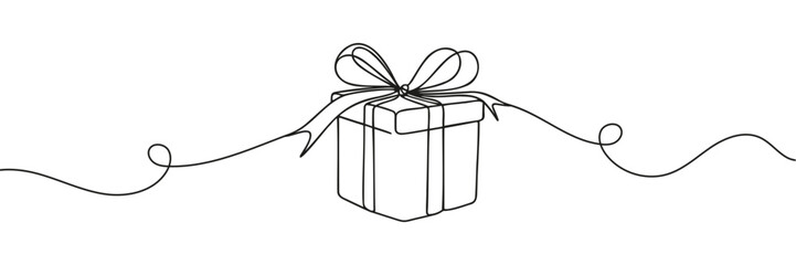 gift drawn with one line isolated. Vector illustration