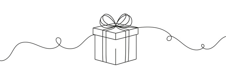 gift drawn with one line isolated. Vector illustration