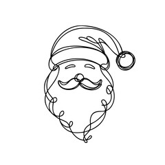 Continuous one line drawing of Santa Claus isolated on white background. Vector illustration