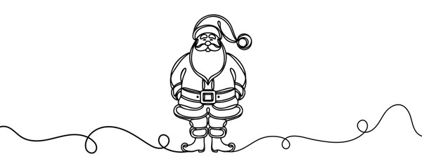 Continuous one line drawing of Santa Claus isolated on white background. Vector illustration