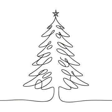 christmas tree drawn with one line isolated. Vector illustration