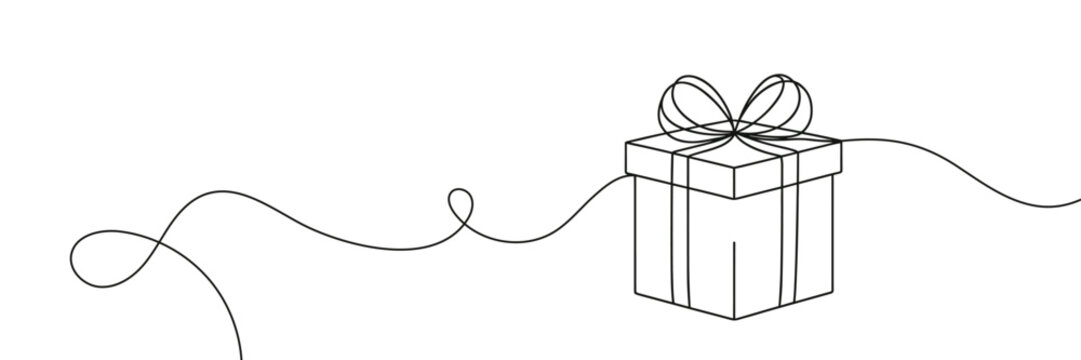 gift drawn with one line isolated. Vector illustration
