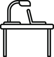Home laptop desk icon outline vector. Online work. Corporate desk