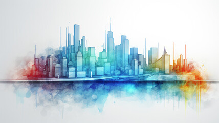 Obraz premium Poster abstract watercolor of the city. Sustainable development plan concept