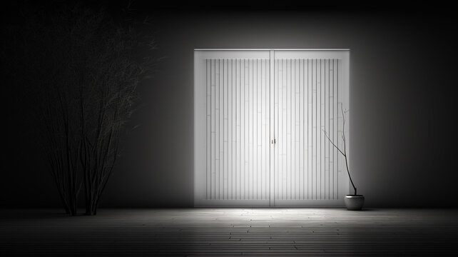 Covered porch and front door of japan home in the night
