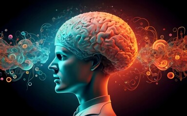 Intricate brain connections, vibrant colors, dynamic pathways