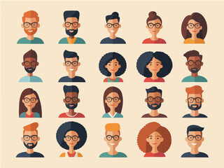 set of cartoon people , flat vector design style