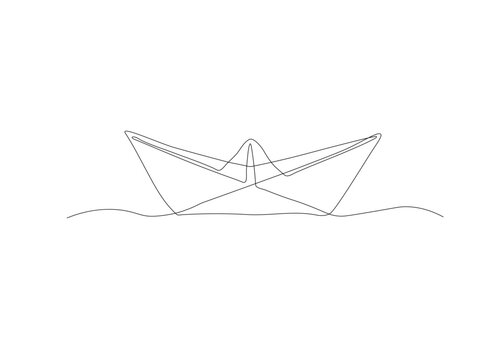 Abstract origami boat, continuous one line art hand drawing