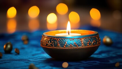 Oil lamp on night background, Hindu Festival of Lights Celebration for hindu Puja and Diwali background 