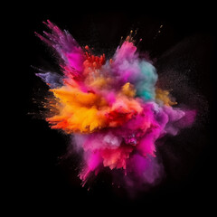 Explosion of colored powder on a black background. Isolate. Holly colors.