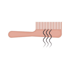 Hair loss icon. Hairbrush with a bunch of hair. Fell out strands on a comb. Alopecia problem symbol. Grooming and haircare concept. Medical vector illustration.