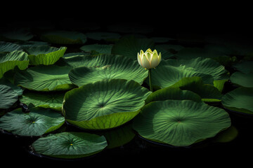 Lotus leaves, lotus, lotus seeds, serene, stunning atmosphere, top view - obrazy, fototapety, plakaty