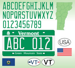 Vermont car license plate pattern, letters, numbers and symbols, vector illustration, USA