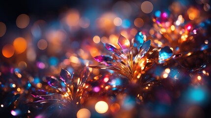 abstract holiday background, multicolored, with sparkles, flowers and lights