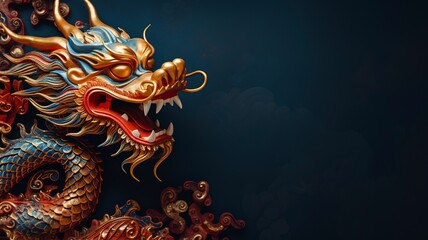 Dragon background and copy space , Chinese New Year, dark background, generative ai