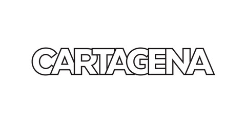 Cartagena in the Colombia emblem. The design features a geometric style, vector illustration with bold typography in a modern font. The graphic slogan lettering.