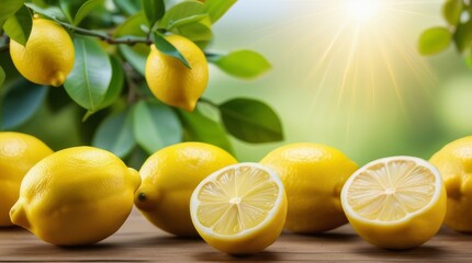 background of lemons and leaves