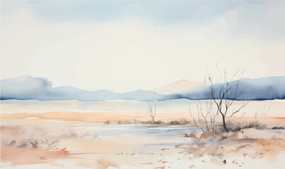 watercolor background landscape with autumn smountains and trees