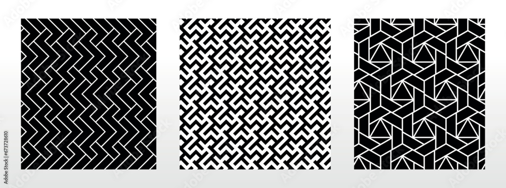 Wall mural geometric set of seamless black and white patterns. simple vector graphics