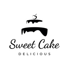 Sweet cake template logo design vector. Illustration of silhouette cake with cherries