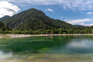 Great nature scenery in Slovenian Alps. Incredible landscape on Jasna lake.