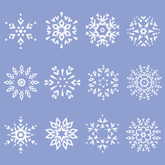 Fototapeta na wymiar Snowflakes icon collection. Graphic modern blue and white ornament