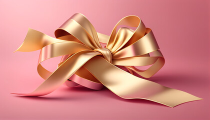 a pink backdrop with a golden ribbon
