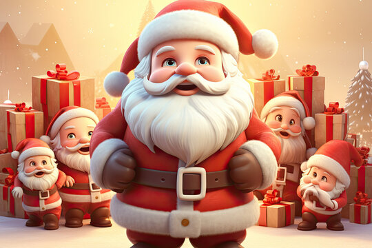 3d cute Santa Claus character, Christmas banner