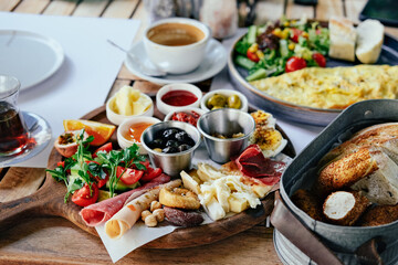 Turkish breakfast on a plate in a restaurant 