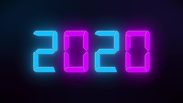 Video animation of an LED display in blue and magenta with the continuous years 2000 to 2024 over dark background - represents the new year 2024 - holiday concept.