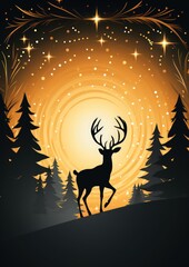 silhouette of a beautiful deer in a snowy winter environment, suitable for christmas greeting cards - ai-generated