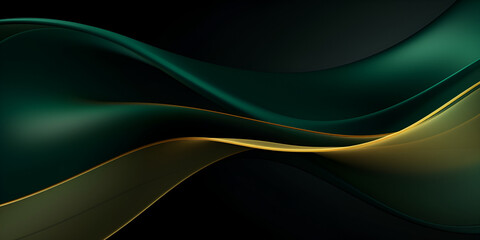 Dark green abstract background with golden waves